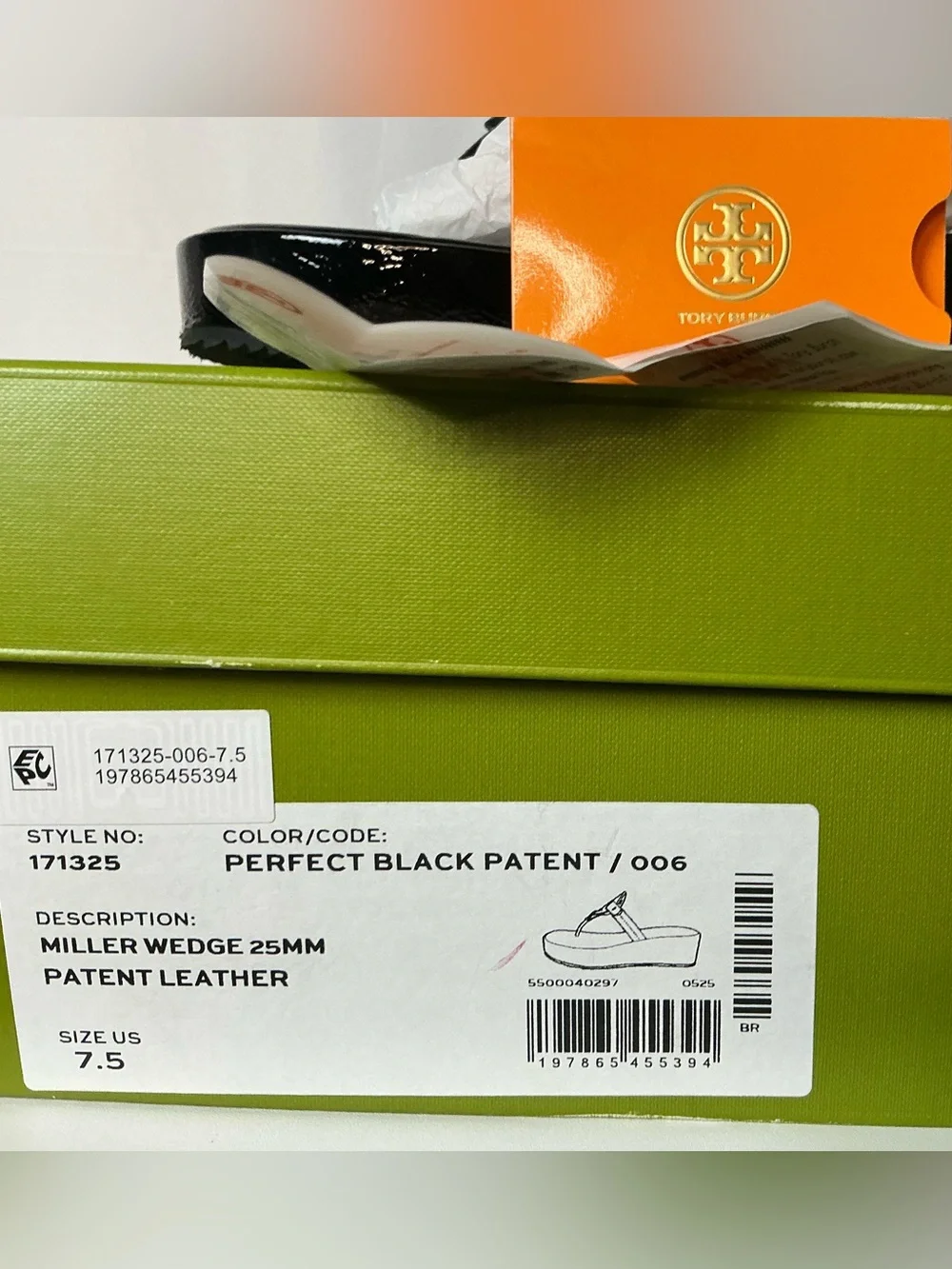 Tory Burch Black Patent Leather Wedge Sandals